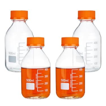 Imagem de OLYCRAFT 4 garrafas redondas de armazenamento de mídia de 500 ml com tampa de rosca GL45, garrafas de vidro de armazenamento de borossilicato, frasco de vidro científico redondo graduado para líquidos