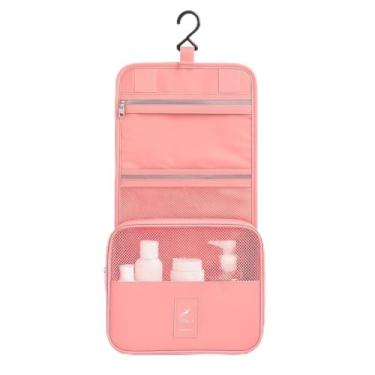 Imagem de Necessaire Feminina de Viagem Organizador com Gancho para Pendurar Ideal para Mala e Banheiro (Rosa claro)