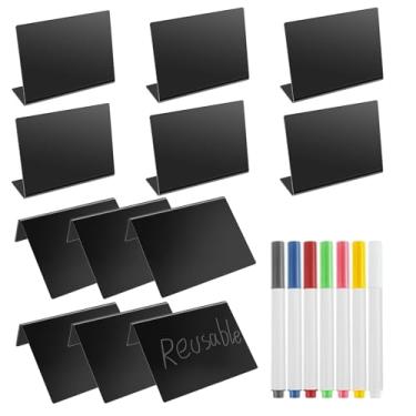 Imagem de 12 peças de mini placa de quadro-negro, placa de PVC pequena para quadro-negro, placa de mesa de buffet pequena em forma de L, placa de mesa de buffet pequena para comida, festa, buffet de casamento