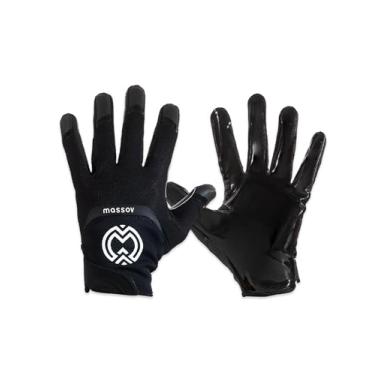 Imagem de MASSOV Luvas de futebol femininas EVO2 – Luvas de futebol adesivas com palmas ProTac, malha e malha esportiva 4D para ajuste Elite e respirabilidade superior – Preto escuro, médio