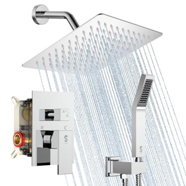 Imagem de SR SUN RISE Sistema de chuveiro - Conjunto de torneira de chuveiro com cabeça de chuva de 20 cm e chuveiro de mão - Sistema de chuveiro de alta pressão - Kits de reparo de acabamento de torneira de