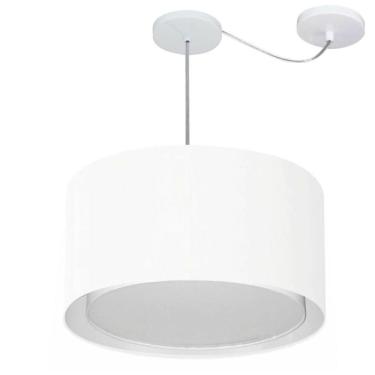 Imagem de Lustre Pendente Cilíndrico Com Desvio De Centro Vivare Md-4313 Cúpula Em Tecido 45x30cm - Bivolt Branco 127/220v