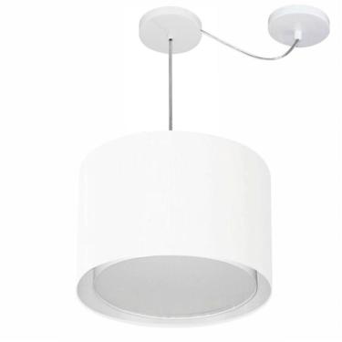 Imagem de Lustre Pendente Cilíndrico Com Desvio De Centro Vivare Md-4312 Cúpula Em Tecido 40x30cm - Bivolt Branco 127/220v
