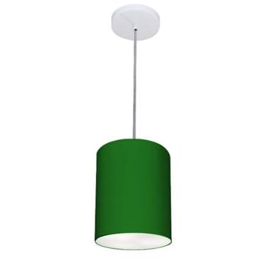 Imagem de Lustre Pendente Cilíndrico Md-4012 Cúpula Em Tecido 18x25cm Verde Folha - Bivolt