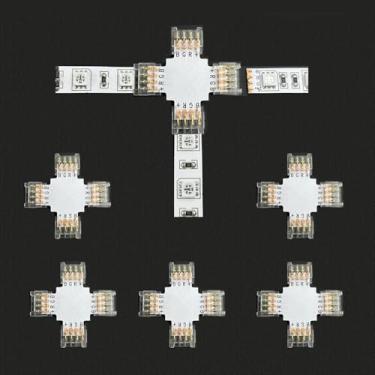 Imagem de ENQIMAOYI 5 peças Conector de fita LED em forma de X 4 pinos 10 mm de largura conectores em forma de cruz para luzes de LED SMD 5050, conector rápido sem solda atualizado