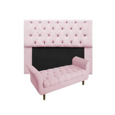 Imagem de Cabeceira Estofada Mirage e Recamier Grécia Casal 140 cm Suede Rosa Be