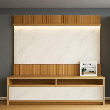 Imagem de Home para Tv 70 Polegadas com Led Ripado Marmorizado 180cm Rio Freijó / Off White