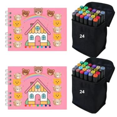 Imagem de Kit Criativo Infantil � 2 Livros de Colorir Capa Dura + 2 Estojos com 24 Canetas Dupla Ponta At�xicas (IMAGENS ILUSTRATIVAS)