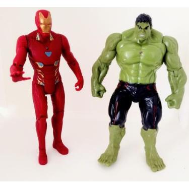 Imagem de kit 2 Bonecos Articulados com Luz -HOMEM DE FERRO + HULK - AVENGERS