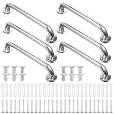 Imagem de 6 barras de apoio de 30,5 cm para banheiras e chuveiros, barras de apoio para idosos, de aço inoxidável, para idosos, dispositivo de assistência de alça de chuveiro de parede, prata