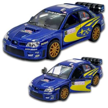 Imagem de Miniatura Carrinho De Ferro Subaru Impreza Rally em Metal 1/36 Cor Azul Abertura de portas Fricção 12 CM