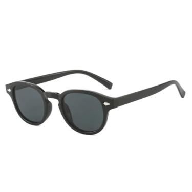 Imagem de Óculos de sol retrô oval masculino com rebites, lentes transparentes, estilo oceano, com lentes degradê, UV400, óculos de sol feminino amarelo azul (preto e cinza)