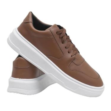 Imagem de Tênis Masculino Sapatênis Couro Ecológico Confortável Minimalista Estiloso Homem Moderno Sola Alta (Caramelo, BR, Adulto, Numérico, 41)