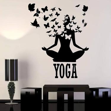 Imagem de Adesivo De Parede De Yoga Meditação Com Borboletas