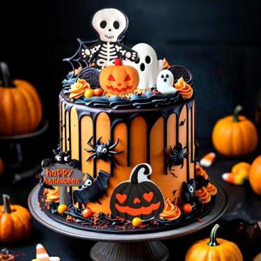 Imagem de JeVenis Topper de bolo de mamãe zumbi decoração de bolo de Halloween fantasma boo aranha abóboras decoração para chá de bebê, suprimentos de festa de aniversário