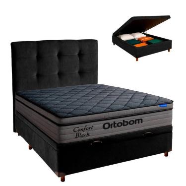 Imagem de Baú Preto + Cabeceira + Colchão Casal Confort Black Ortobom