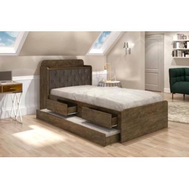 Imagem de Cama Tamires Solteiro 0,88cm com Auxiliar Castanho com Capitonê Nogal 