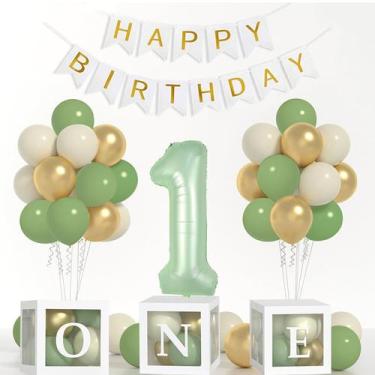 Imagem de Decorações de aniversário Yumiche Sage One Year Old com balões