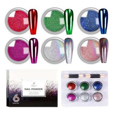 Imagem de FSIXCL Conjunto de 6 cores 0,5 g/pote de pó cromado holográfico para unhas metálicas, efeito espelhado, pigmento para decoração de manicure em gel (Conjunto de 6 peças TA-01)