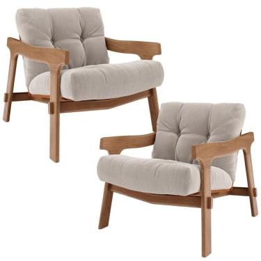 Imagem de Kit 02 Poltronas Decorativa Fixa Para Sala Living Ikary L02 Canela Prime Bouclê Bege Escuro - Lyam Decor