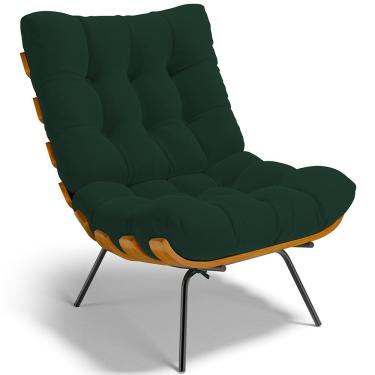Imagem de Poltrona Decorativa Sala de Estar Costela L02 Suede Verde Musgo - Lyam Decor