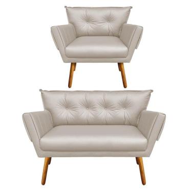 Imagem de Kit 1 Namoradeira E 1 Poltrona Anitta Corino Bege - Drossi