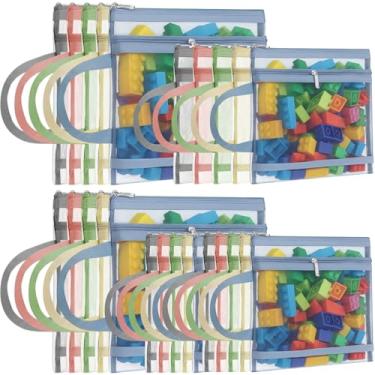Imagem de AmazingSpark 24 Pack Colored Mesh Zipper Pouch Bags, A4A5 Double-Layer Nylon Puzzle Organizers and Storage Building Block Toy Board Game Storage Clear Zipper Bags with Handle for Office and Home