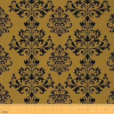 Imagem de jejeloiu Tecido damasco dourado da The Yard Jacquard estofado para cadeiras vintage floral boêmio boho exótico vitoriano textura barroca para projetos de bricolage em casa, decoração interna e externa