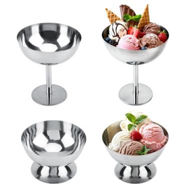 Imagem de Hapivida 4 peças de copo de sorvete de aço inoxidável, tigelas de sobremesa reutilizáveis, mini tigelas redondas de molho com pés para iogurte, lanche, copos de doces, festa de aniversário, decoração