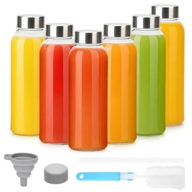 Imagem de Luxfuel Garrafas de vidro de 290 ml com tampas, garrafas de água de vidro pequenas reutilizáveis com tampa e canudos de aço inoxidável para leite, suco, gengibre e vitaminas, recipientes de viagem à