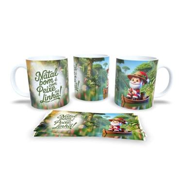 Imagem de Caneca de Natal com Papai Noel Surfista, Porcelana Branca, Tema Tropical, Decoração Praiana de Natal (2003)