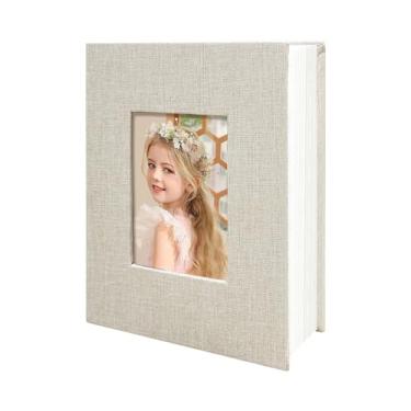 Imagem de HoneyTolly Álbum de fotos 10 x 15 bolsos para presentes de casamento, livro de memórias de capa dura de linho, álbuns de fotos para casamento, família, aniversário, bebê, fotos de férias