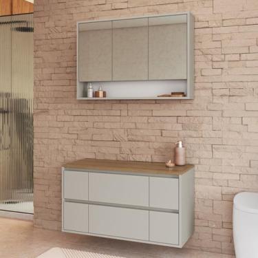 Imagem de Conjunto para Banheiro Gabinete Suspenso 88,4 com Espelheira Berlin - 