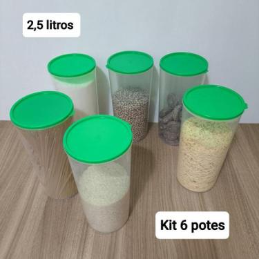 Imagem de Kit 6 Potes Plásticos Redondos e Transparentes 2,5 litros Cozinha Orga