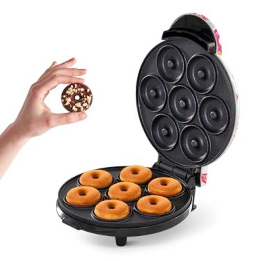 Imagem de Dash Mini máquina de fazer donuts para café da manhã, lanches, sobremesas e muito mais com superfície antiaderente, faz 7 donuts, estampa de donuts