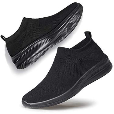 Imagem de vibdiv Tênis de caminhada feminino leve confortável respirável casual sem fecho sapatos diários Zapatillas de Mujer, Preto, 11