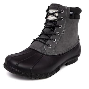 Imagem de Nautica Bota masculina de pato, impermeável, isolada, para neve e chuva, sapato de inverno com cadarço (largura/média), Carvão/Preto, 40