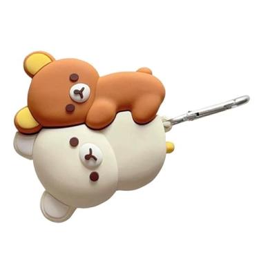 Imagem de Capa para fones de ouvido de silicone macio com chaveiro para Apple AirPod 1 2 3 4 Pro urso de pelúcia marrom bege desenho 3D japonês animal super fofo adorável adorável divertido crianças meninas