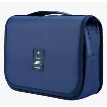 Imagem de Nécessaire Organizadora de Viagem Impermeável em Nylon – Grande Espaço, Múltiplos Compartimentos e Gancho para Pendurar | Azul Marinho