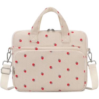 Imagem de Octsky Bolsa infantil para tablet com alça de ombro, forro macio, bege morango