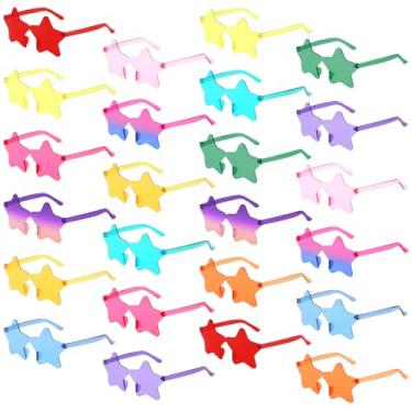 Imagem de Matcheck Óculos de sol 24/48 em forma de coração/estrela para crianças sem aro transparente colorido engraçado lembrancinhas de aniversário para meninos/meninas, 24 estrelas, M