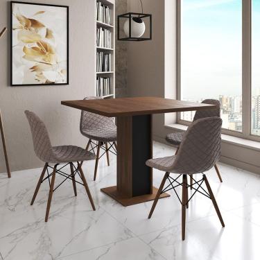 Imagem de Mesa Jantar Londres Quadrada Amêndoa 90Cm Base Preta 4 Cadeiras Eames Estofadas Nude Médio Madeira