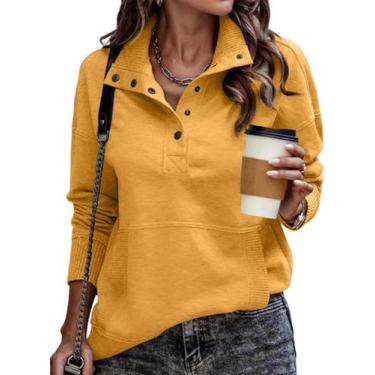 Imagem de Moletom casual de manga comprida SHEWIN, grande para mulheres, amarelo