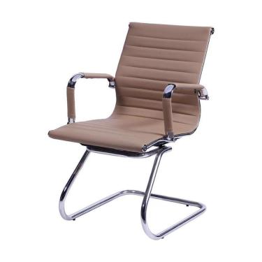 Imagem de Cadeira Office Esteirinha Em Pu Caramelo Base Fixa Cromada