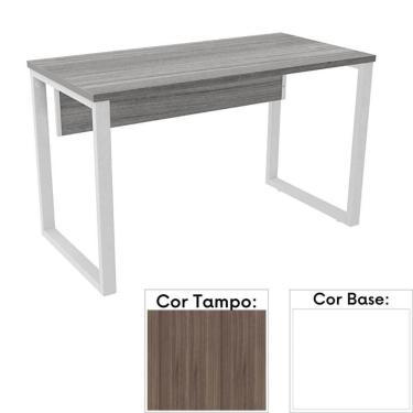 Imagem de Mesa De Escritório Pé Tubular Pe25 Em Mdp 150 X 60 Cm Cor Walnut E Base Branca