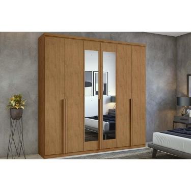 Imagem de Guarda Roupa Casal 6 Portas (2 C- Espelho) E 4 Gavetas Alonzo New Amêndoa - Lopas