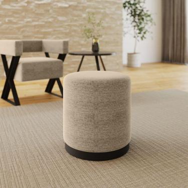 Imagem de Puff Decorativo Redondo Estilo Industrial Orlando Linho Bege