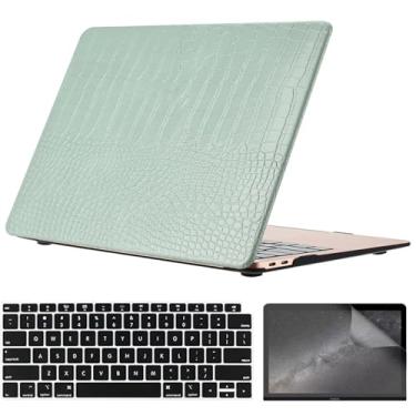 Imagem de iNOTOGG Compatível com MacBook Pro 14 polegadas versão 2024-2021 M4 M3 M2 M1 Pro Max Chip com Touch ID, capa rígida de couro PU com capa de teclado e protetor de tela para New Pro 14.2, verde