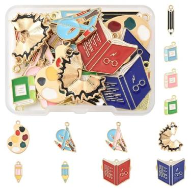 Imagem de MakemadeDIY 36 berloques esmaltados de volta às aulas coloridos para fazer joias de metal, primeiro dia de aula, lápis, régua, pingentes para pulseiras, colares, brincos, artesanato