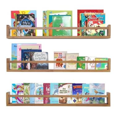 Imagem de AZSKY Prateleiras de livros de berçário de nogueira clara, estante flutuante de 91 cm montada na parede, prateleiras suspensas para quarto de crianças, organizador de livros de brinquedos para